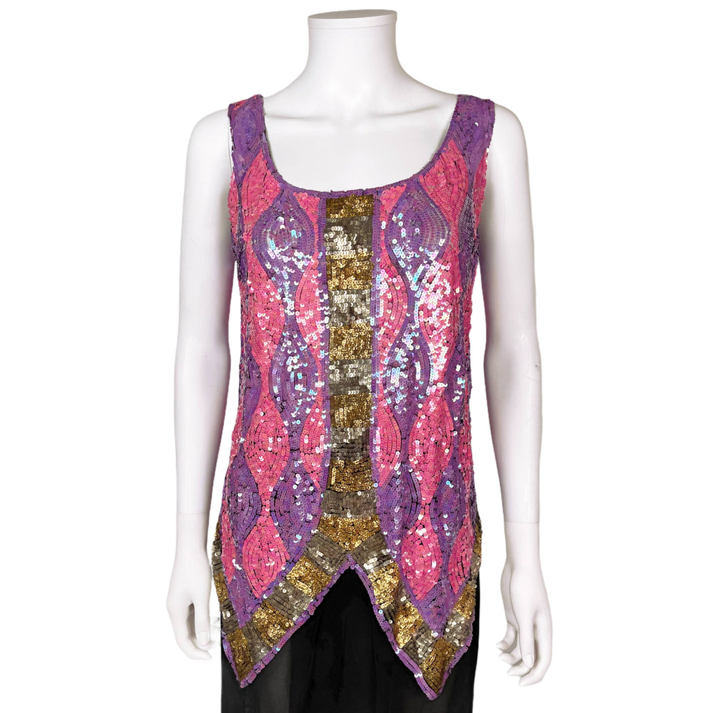 Vintage 1920s Flapper Top Sequins on Net Blouse Size S