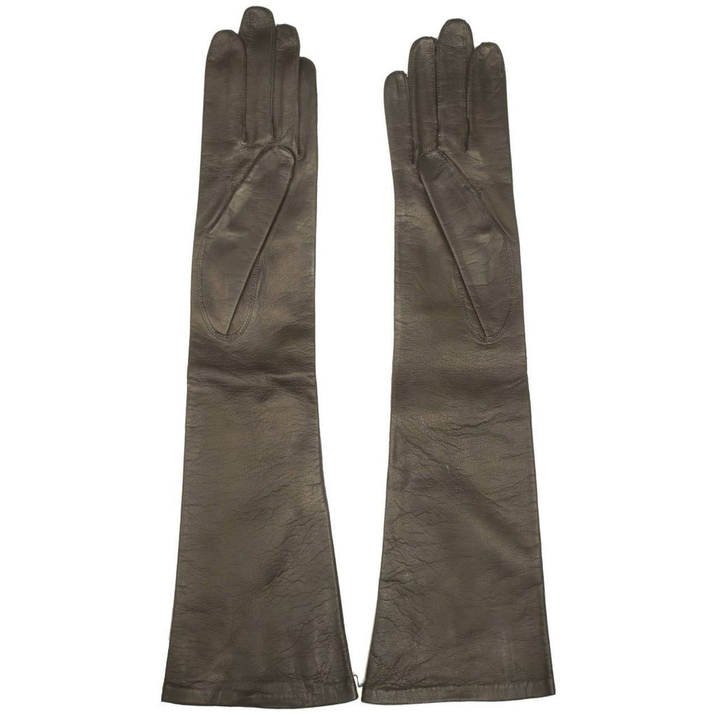 Vintage 1950s Long Brown Kid Leather Gloves Unused Made in France Ladies Sz 6.5 - Poppy's Vintage Clothing