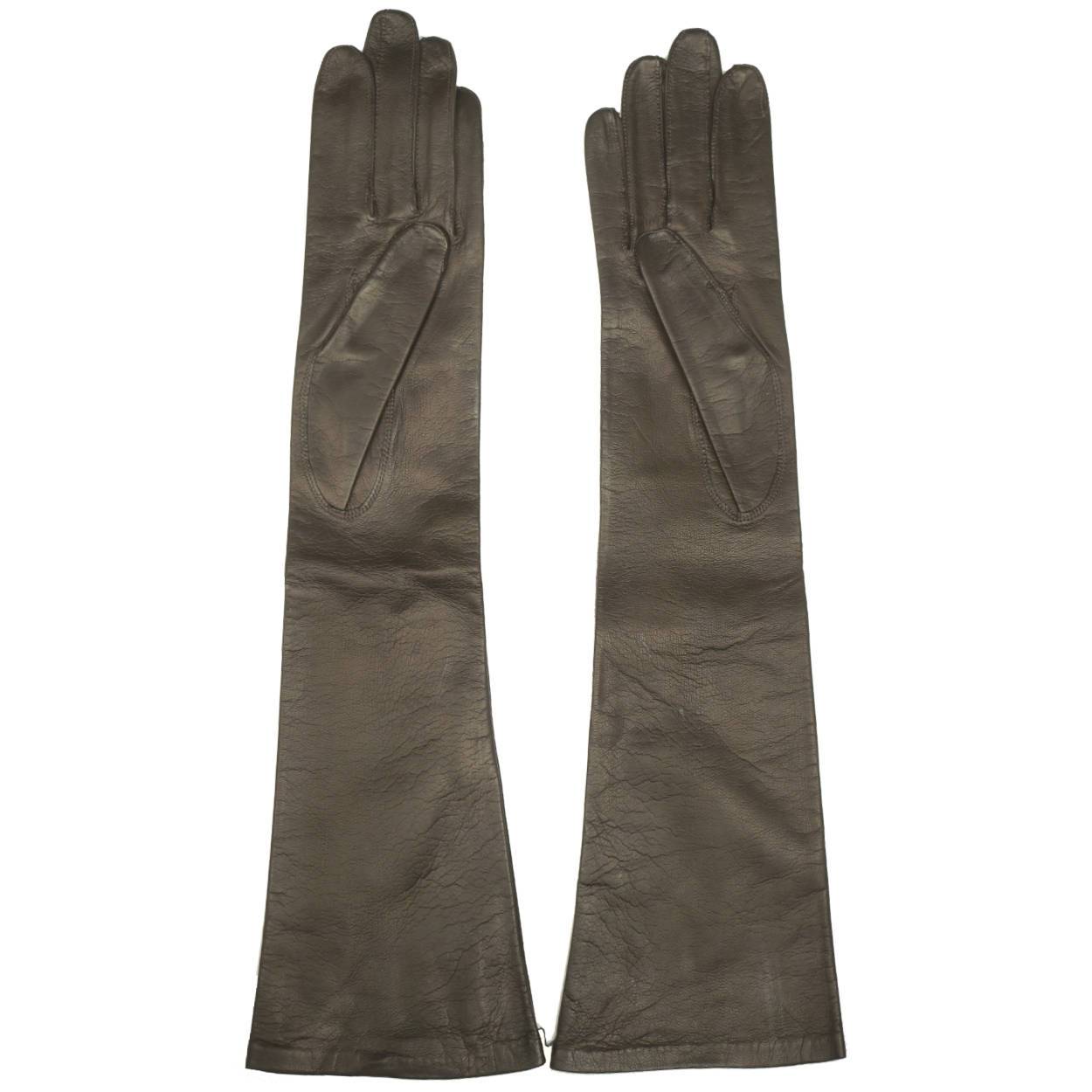 Vintage 1950s Long Brown Kid Leather Gloves Unused Made in France Ladies Sz 6.5 - Poppy's Vintage Clothing