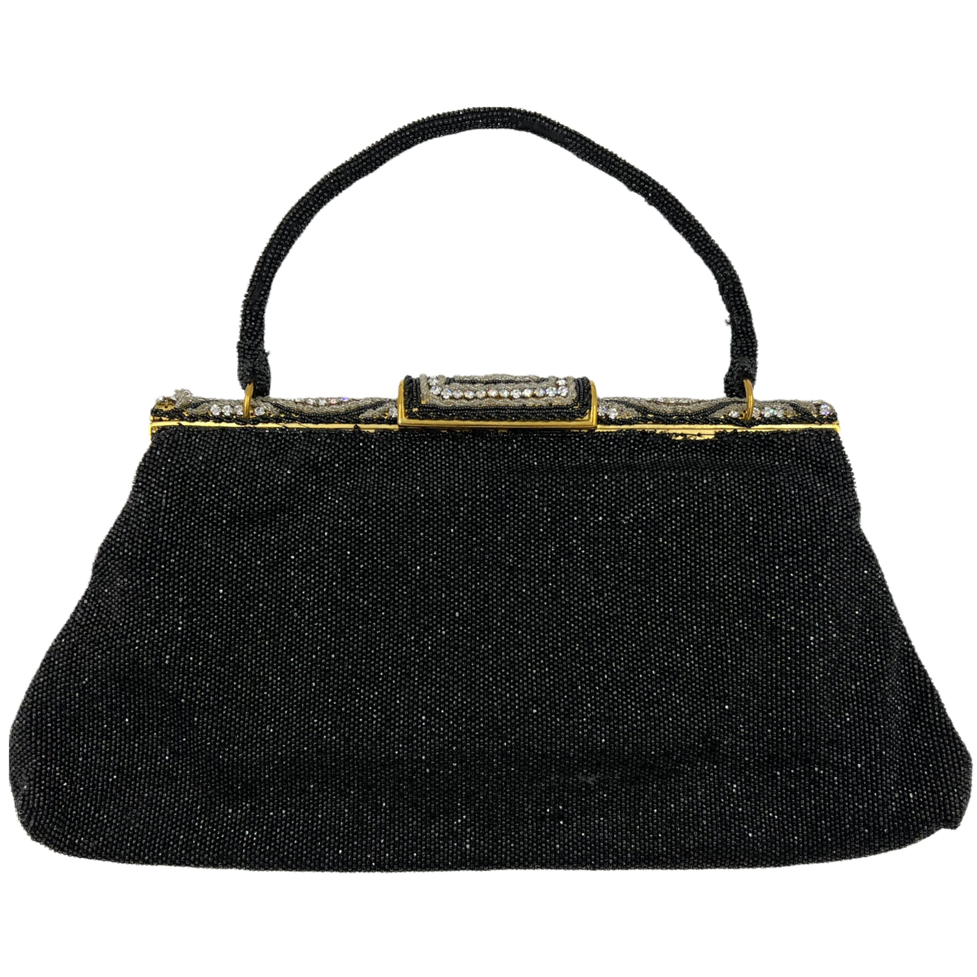 Vintage 1950s Beaded Evening Bag with Diamante Clasp France