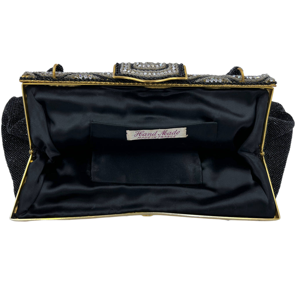 Vintage 1950s Beaded Evening Bag with Diamante Clasp France