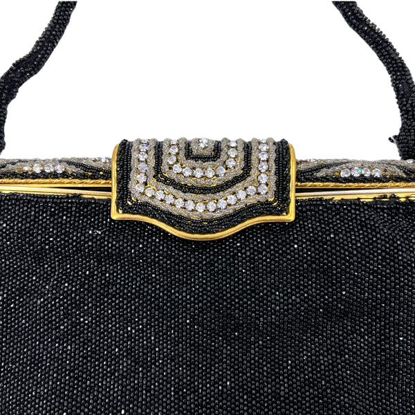 Vintage 1950s Beaded Evening Bag with Diamante Clasp France