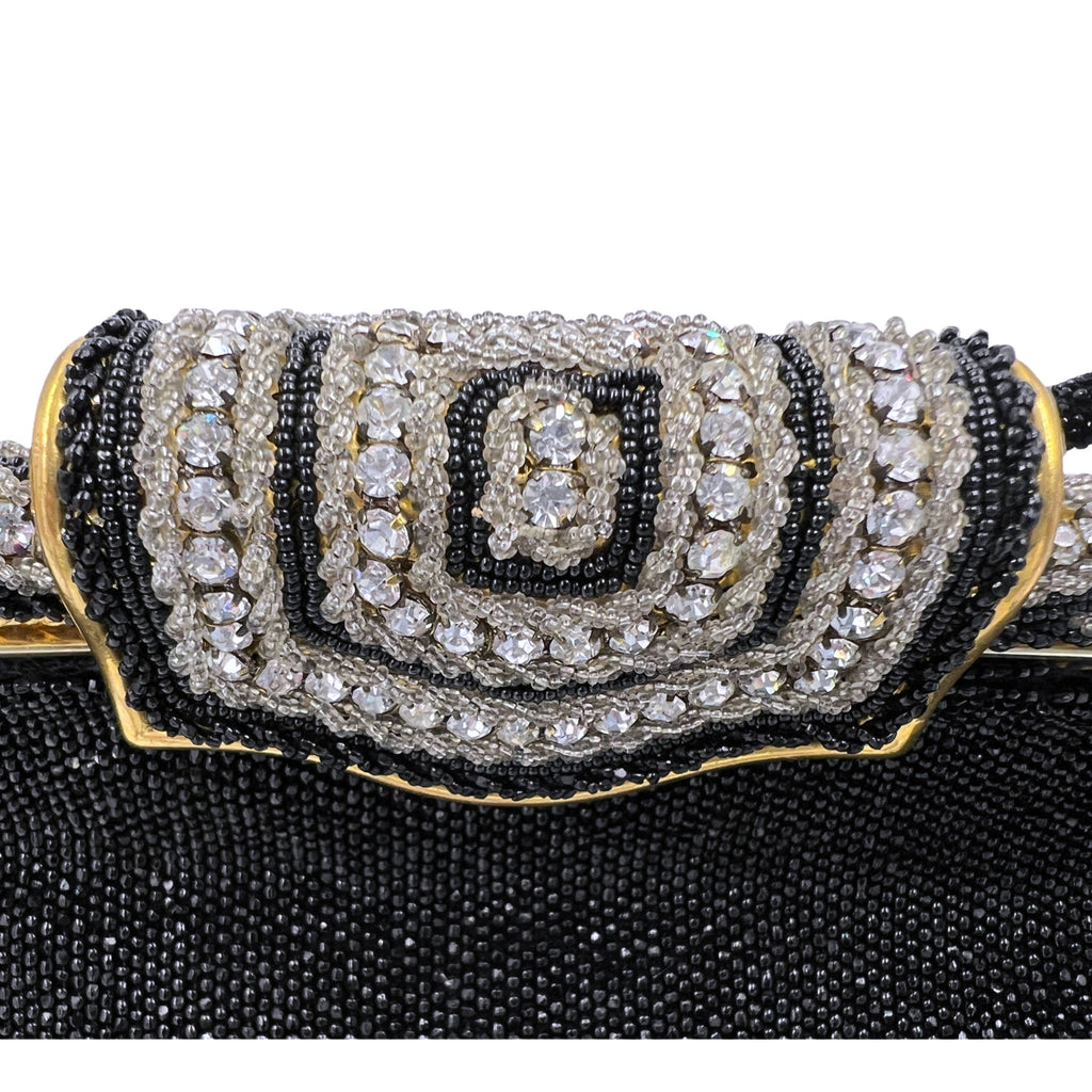 Vintage 1950s Beaded Evening Bag with Diamante Clasp France