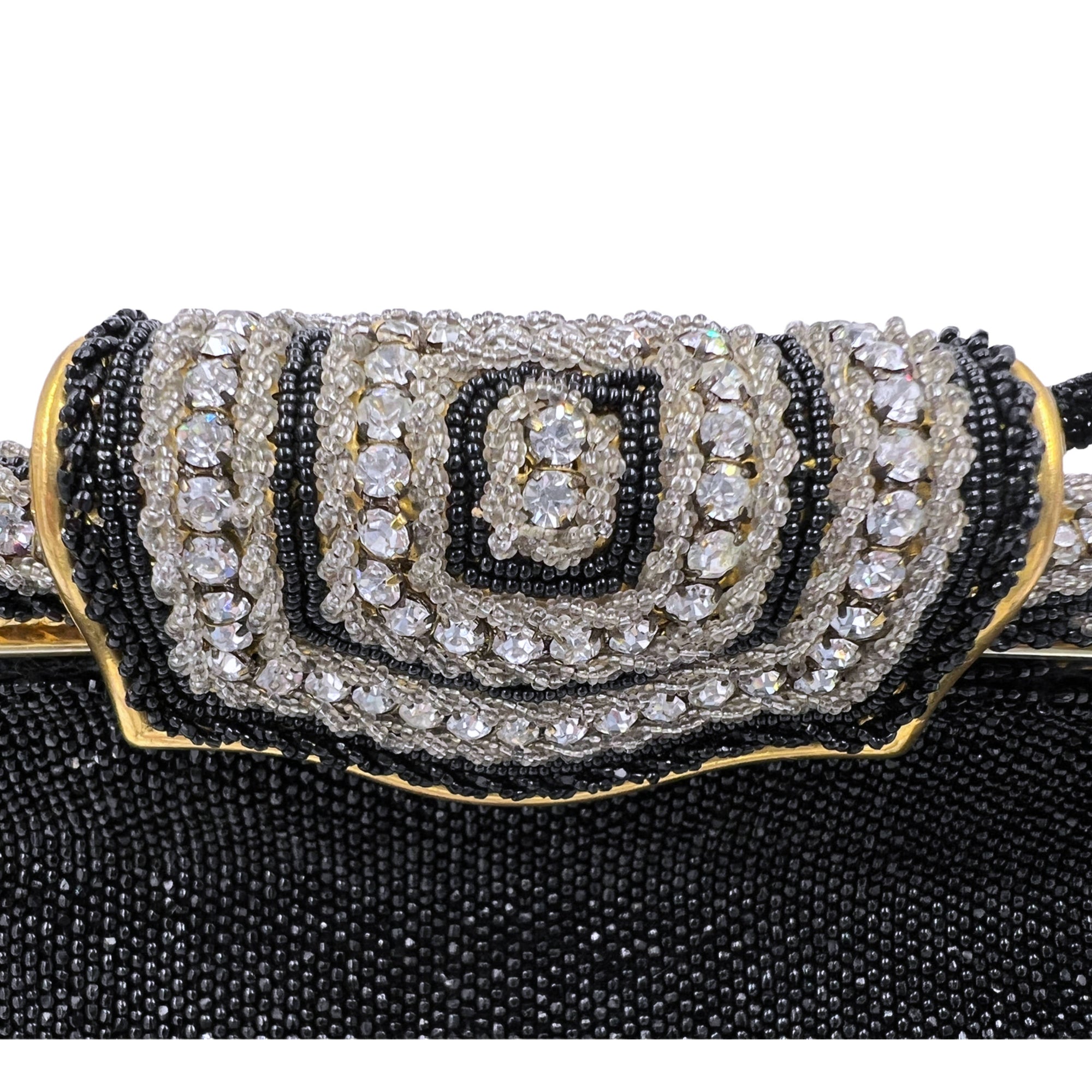 Vintage 1950s Beaded Evening Bag with Diamante Clasp France