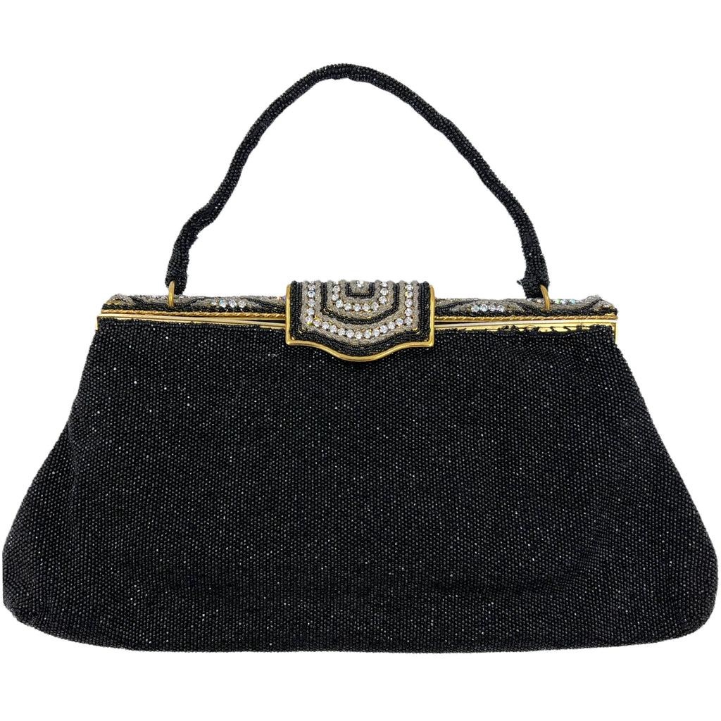 Vintage 1950s Beaded Evening Bag with Diamante Clasp France