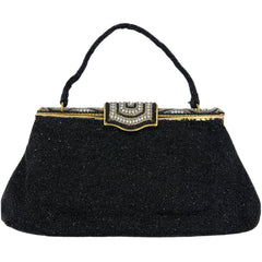 Vintage 1950s Beaded Evening Bag with Diamante Clasp France