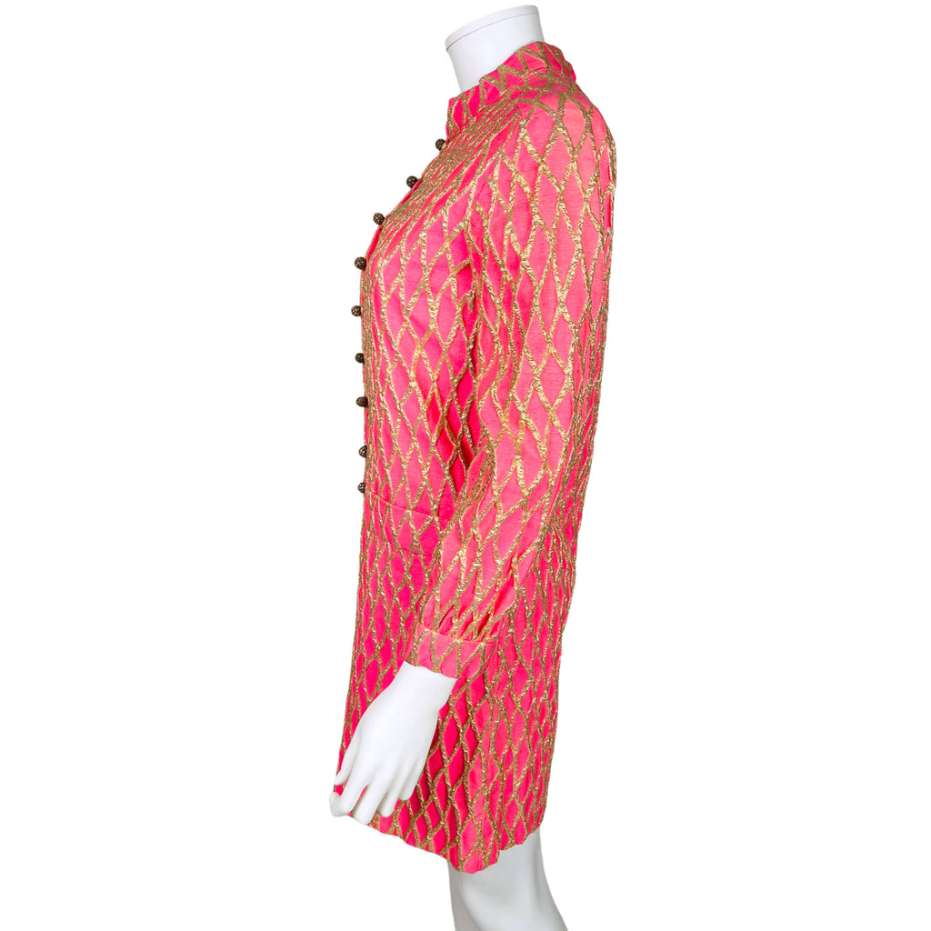 Vintage Mod 60s Mini Dress Pink & Gold Paris Original Sz M