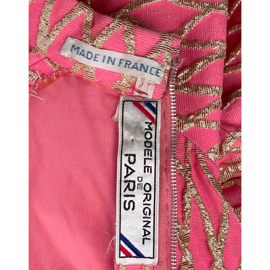 Vintage Mod 60s Mini Dress Pink & Gold Paris Original Sz M