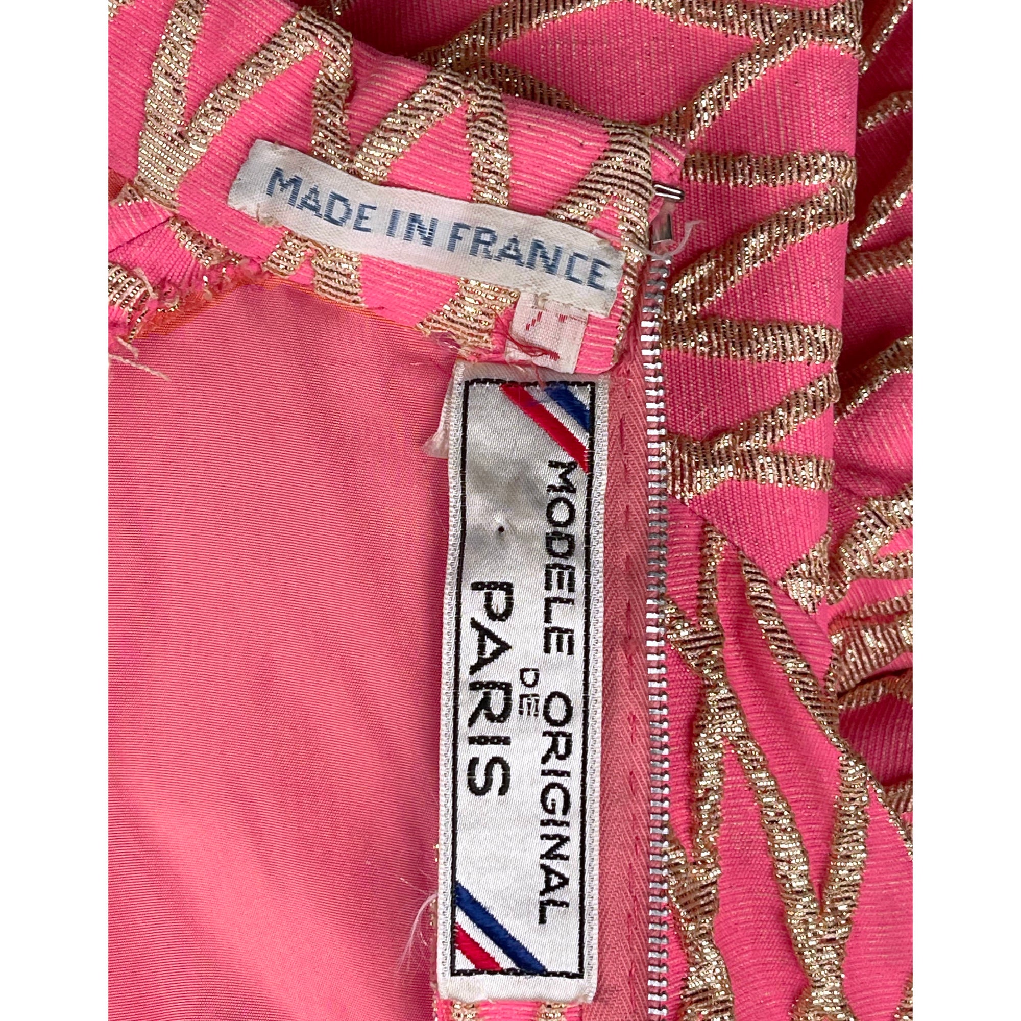 Vintage Mod 60s Mini Dress Pink & Gold Paris Original Sz M