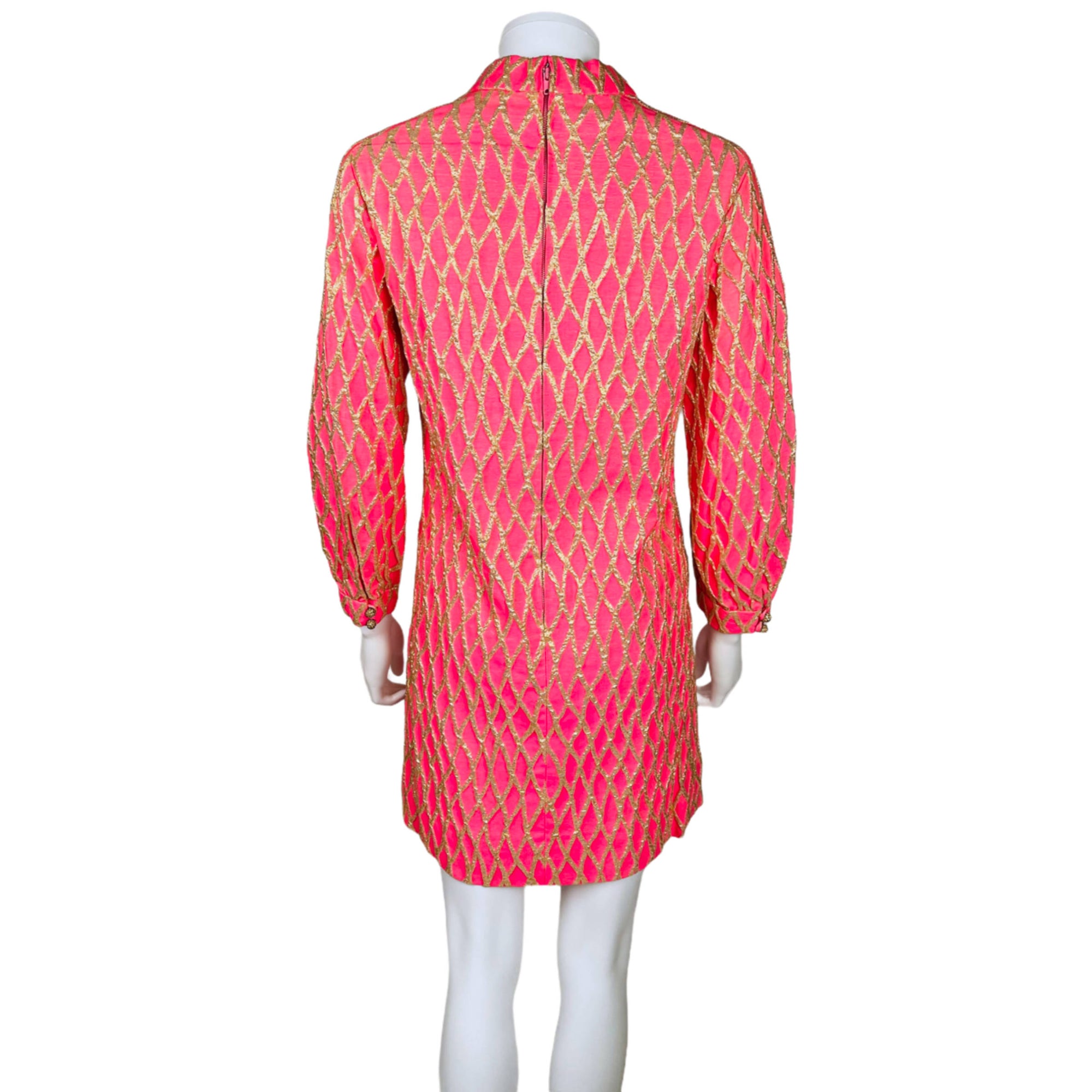 Vintage Mod 60s Mini Dress Pink & Gold Paris Original Sz M