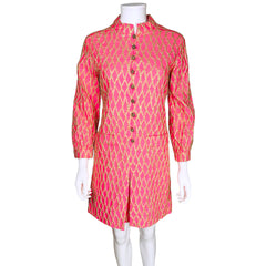 Vintage Mod 60s Mini Dress Pink & Gold Paris Original Sz M
