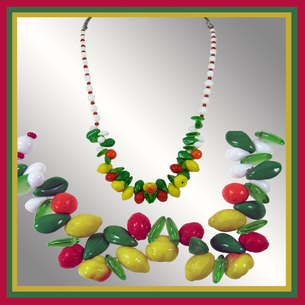Carmen Miranda Glass Fruit Necklace 1940s - Poppy's Vintage Clothing