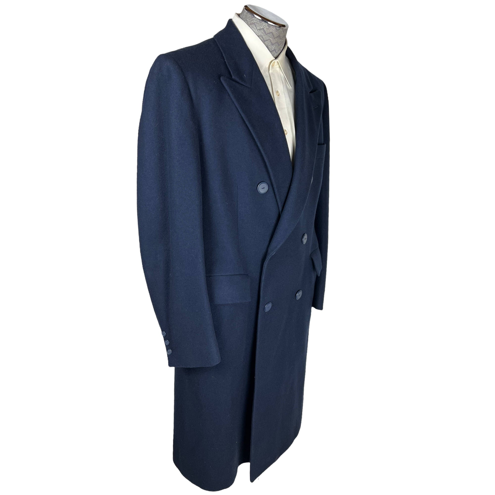 Vintage 1970s Overcoat Blue Wool Mens Coat Size L