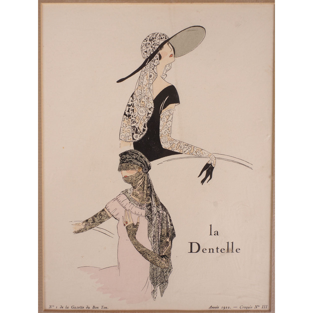 French Art Deco Pochoir Print Le Dentelle Lace Gazette du Bon Ton Issue No 1 1922 - Poppy's Vintage Clothing