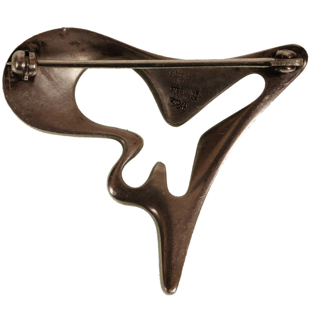 Modernist GEORG JENSEN Sterling Silver Amoeba BROOCH Henning Koppel Design 324 - Poppy's Vintage Clothing
