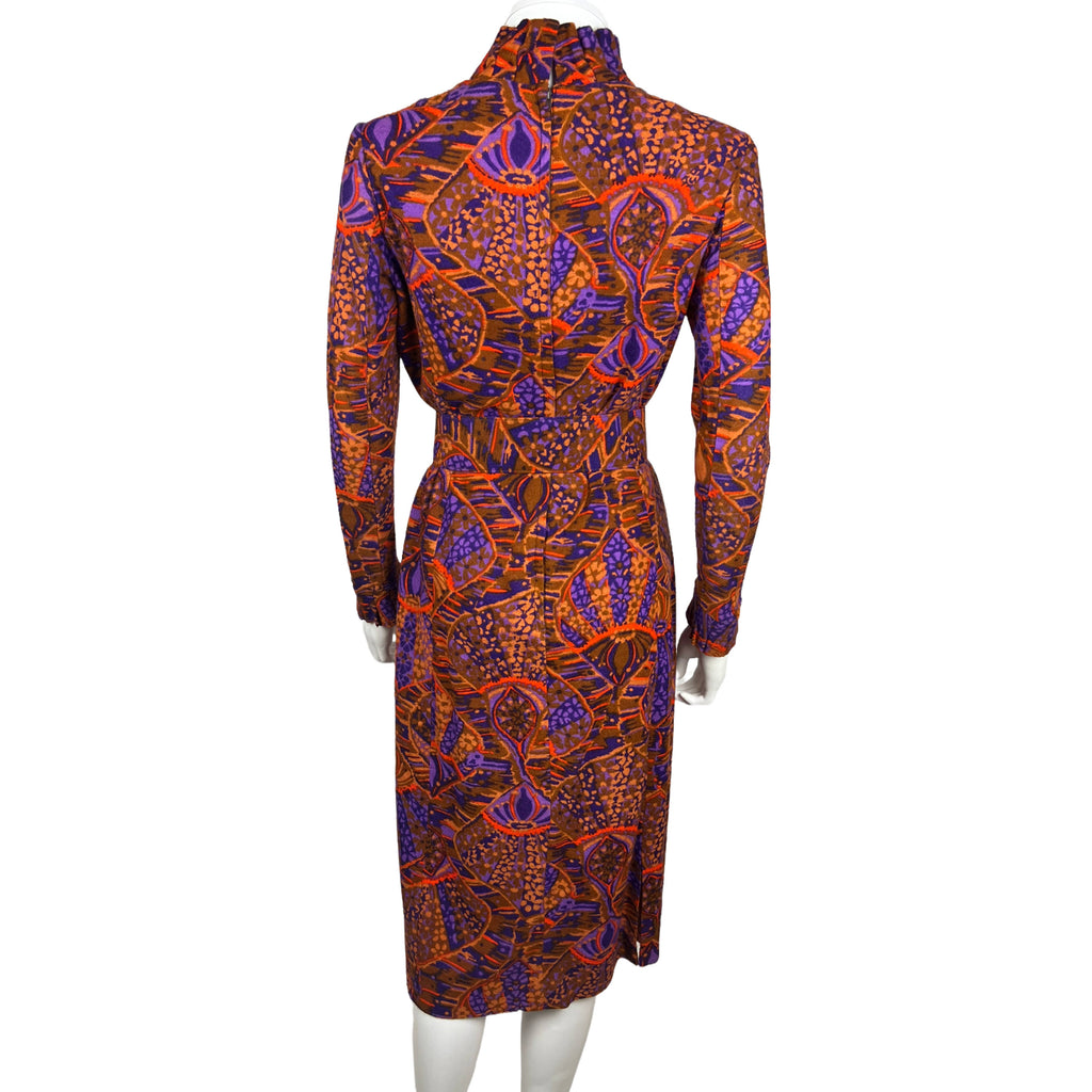 Vintage 1970s Psych Dress Printed Wool Georges Besson Paris