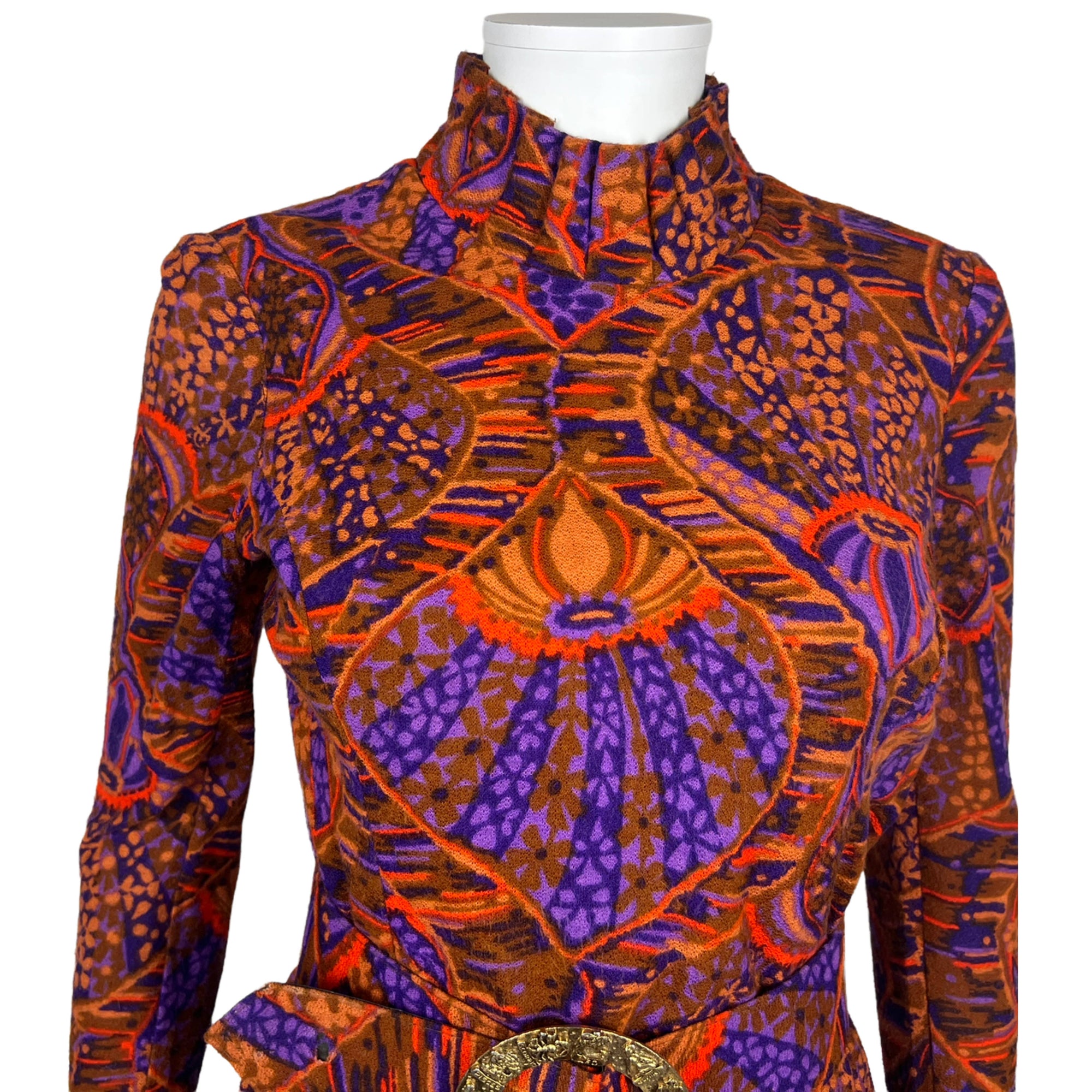 Vintage 1970s Psych Dress Printed Wool Georges Besson Paris