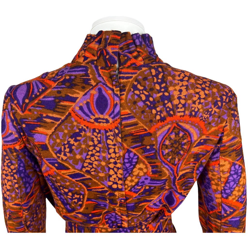 Vintage 1970s Psych Dress Printed Wool Georges Besson Paris