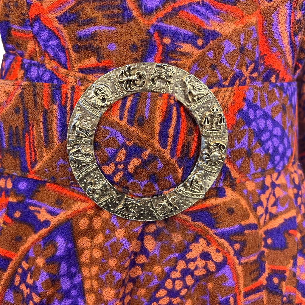 Vintage 1970s Psych Dress Printed Wool Georges Besson Paris