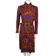 Vintage 1970s Psych Dress Printed Wool Georges Besson Paris