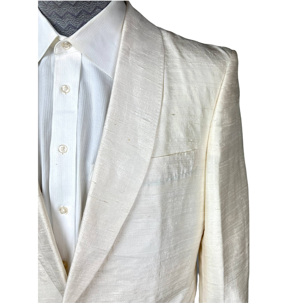 Vintage Mens White Silk Dinner Jacket Hand Tailored Sz M