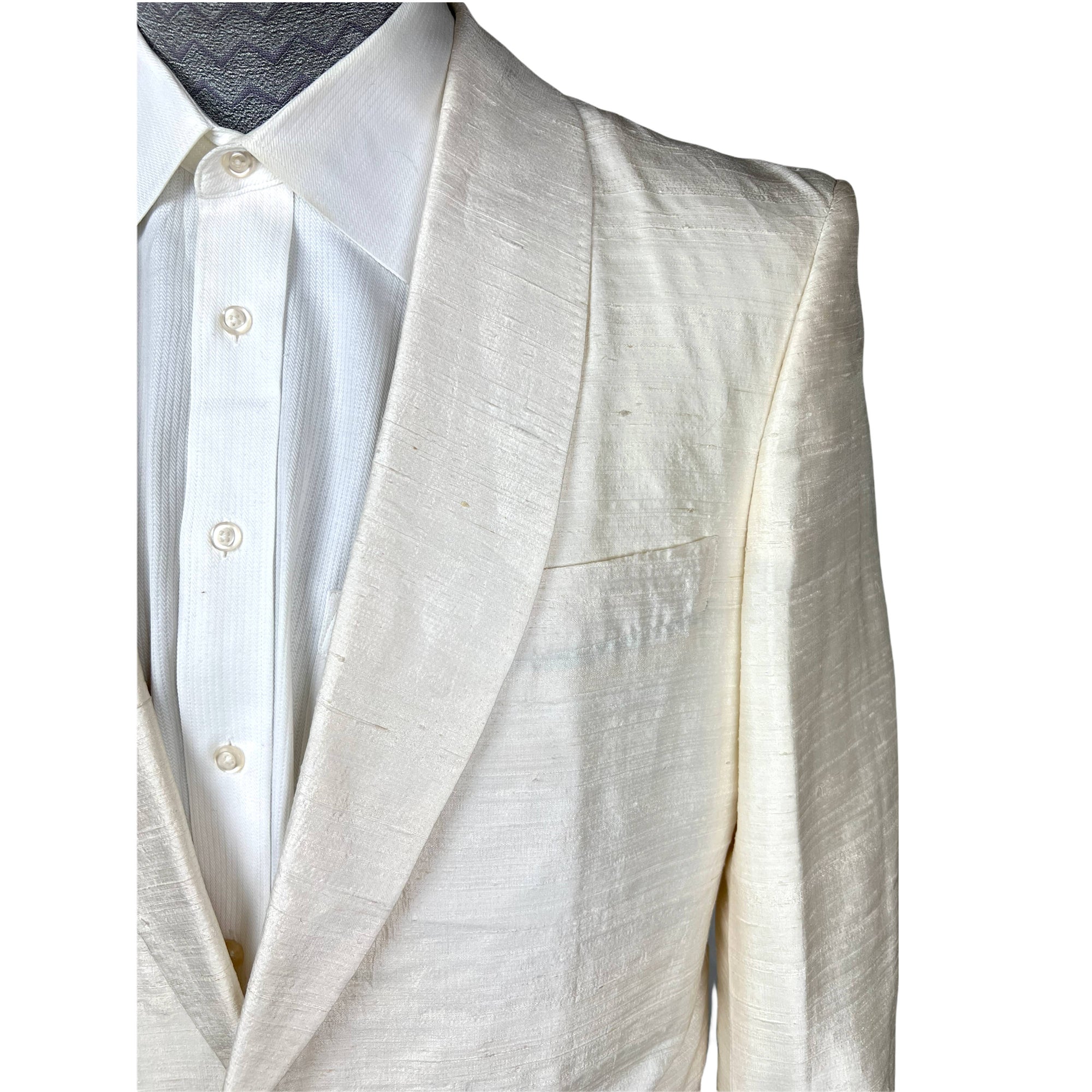 Vintage Mens White Silk Dinner Jacket Hand Tailored Sz M
