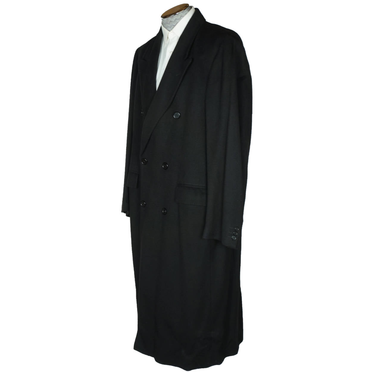 Vintage Mens Pure Cashmere Coat Black Overcoat Made in Italy Size L 44 - Poppy's Vintage Clothing