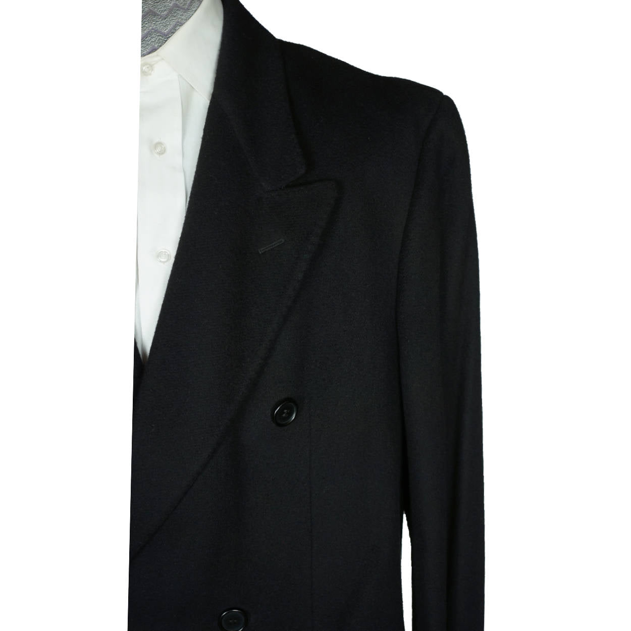 Vintage Mens Pure Cashmere Coat Black Overcoat Made in Italy Size L 44 - Poppy's Vintage Clothing