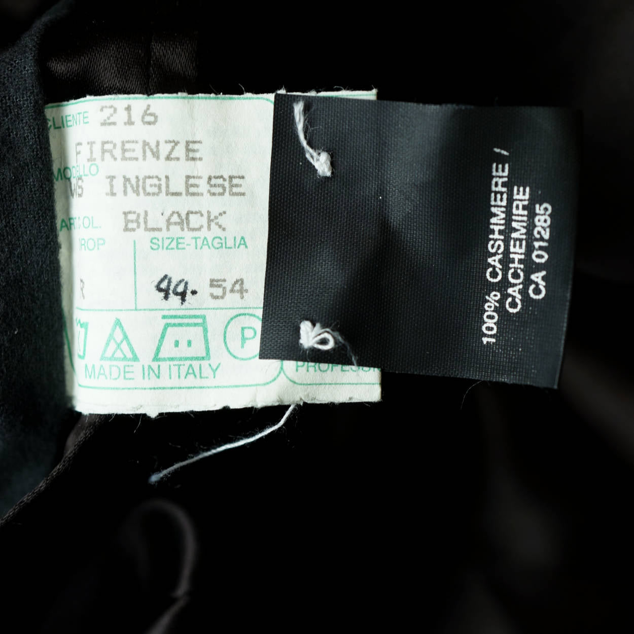 Vintage Mens Pure Cashmere Coat Black Overcoat Made in Italy Size L 44 - Poppy's Vintage Clothing