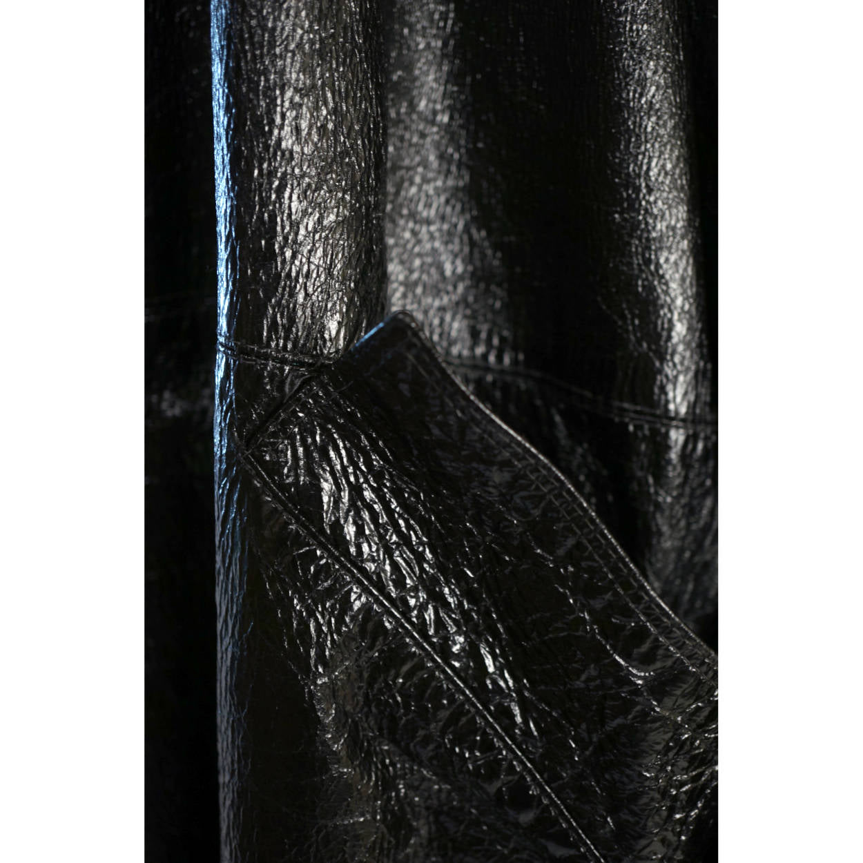 Vintage 1980s Gianni Versace Black Vinyl Coat with Plush Trim Size L - Poppy's Vintage Clothing