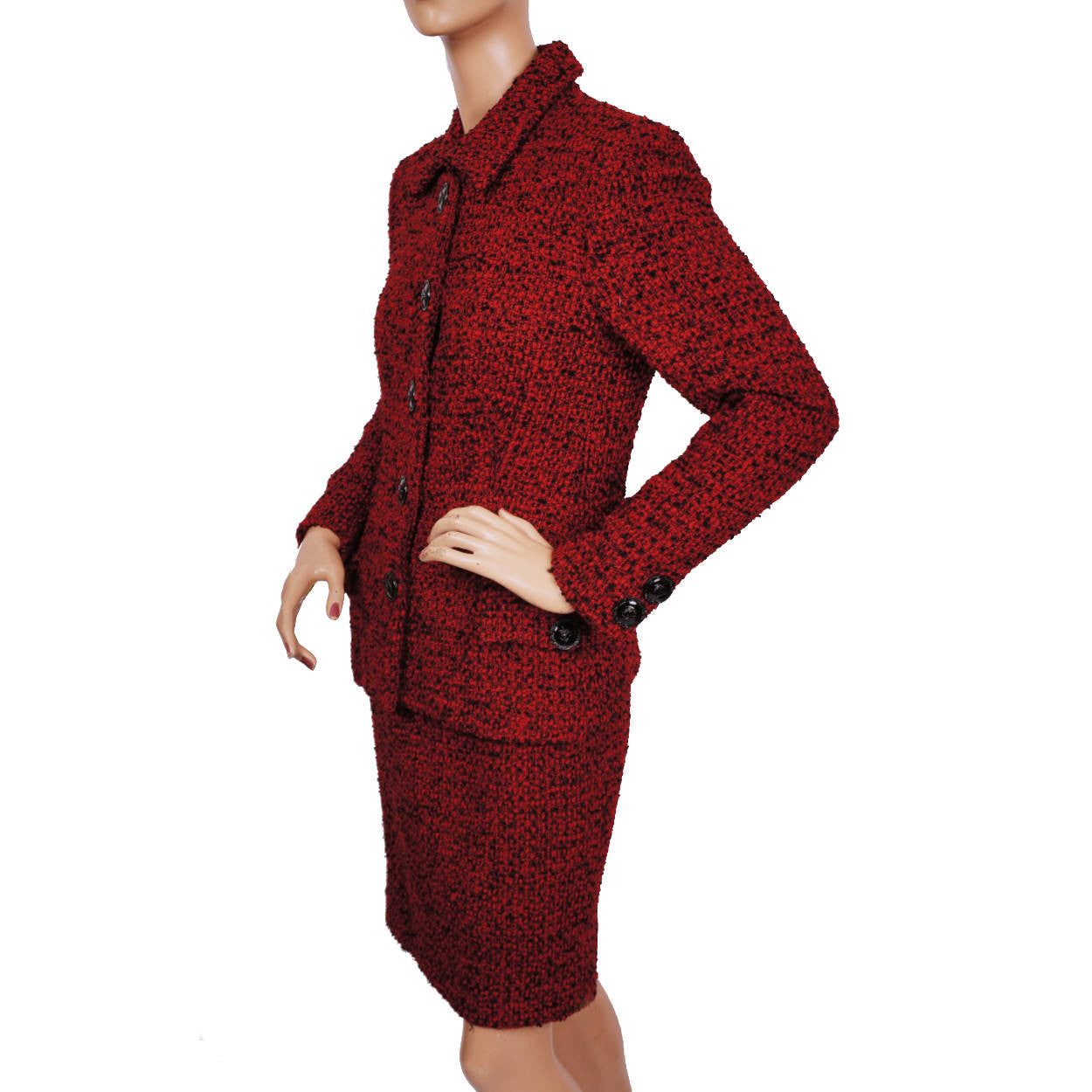 Vintage 1990s Gianni Versace Couture Red Wool Boucle Suit Ladies