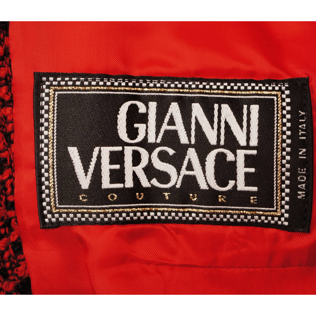 Vintage Gianni Versace Couture Red Wool Boucle Suit Ladies Size 6 Small - Poppy's Vintage Clothing