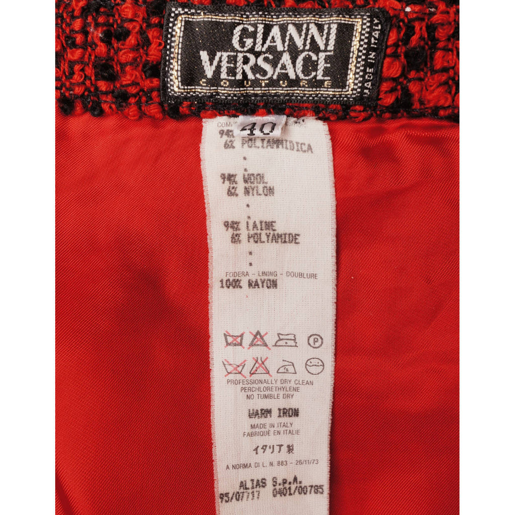 Vintage Gianni Versace Couture Red Wool Boucle Suit Ladies Size 6 Small - Poppy's Vintage Clothing