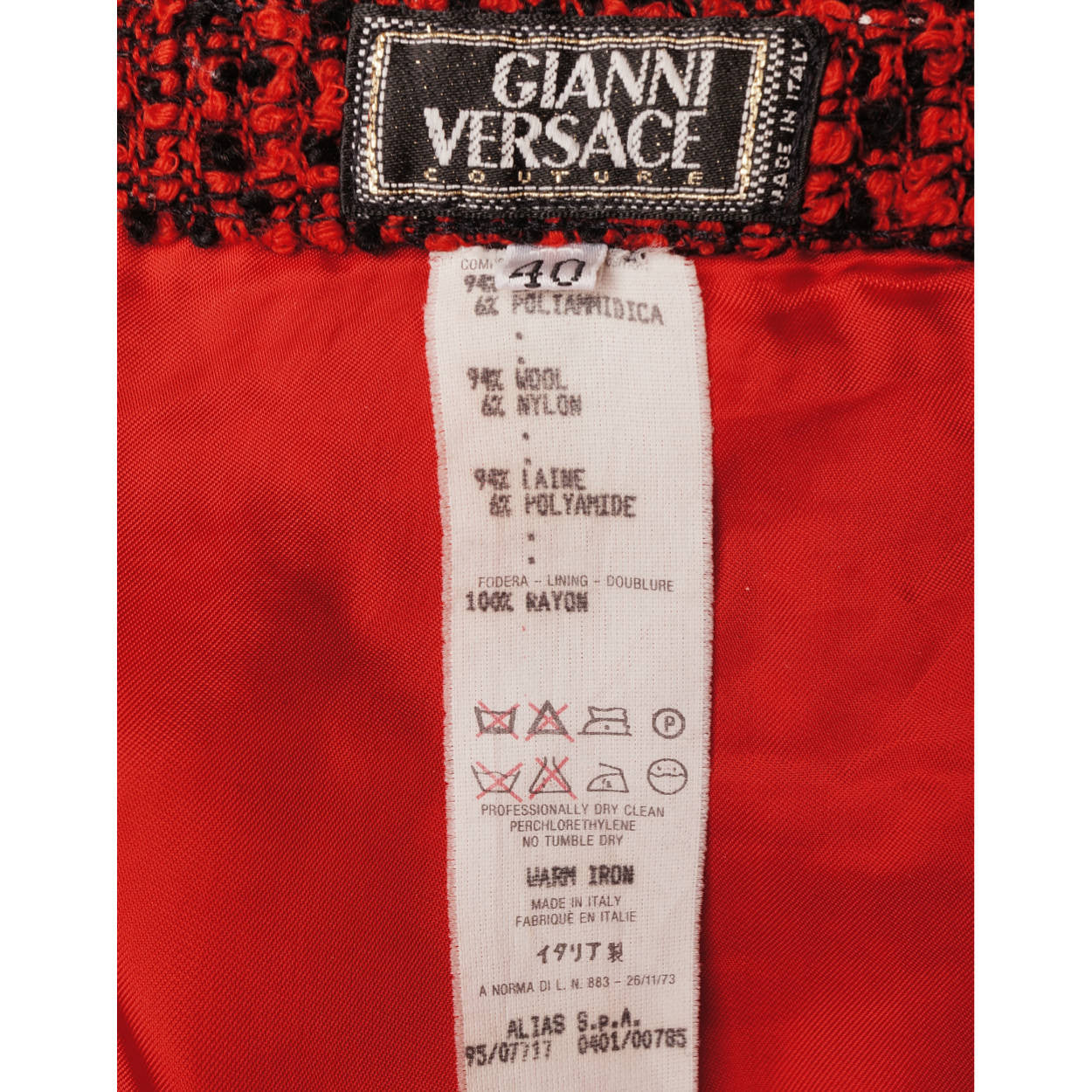 Vintage Gianni Versace Couture Red Wool Boucle Suit Ladies Size 6 Small - Poppy's Vintage Clothing