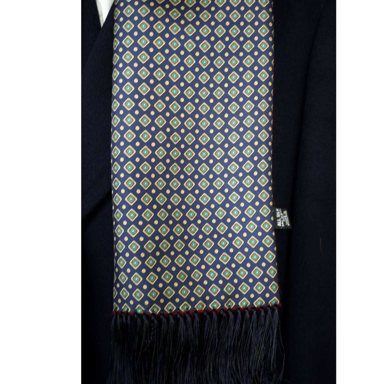 Vintage Gieves & Hawkes Silk & Cashmere Blend Fringed Scarf Savile Row London - Poppy's Vintage Clothing