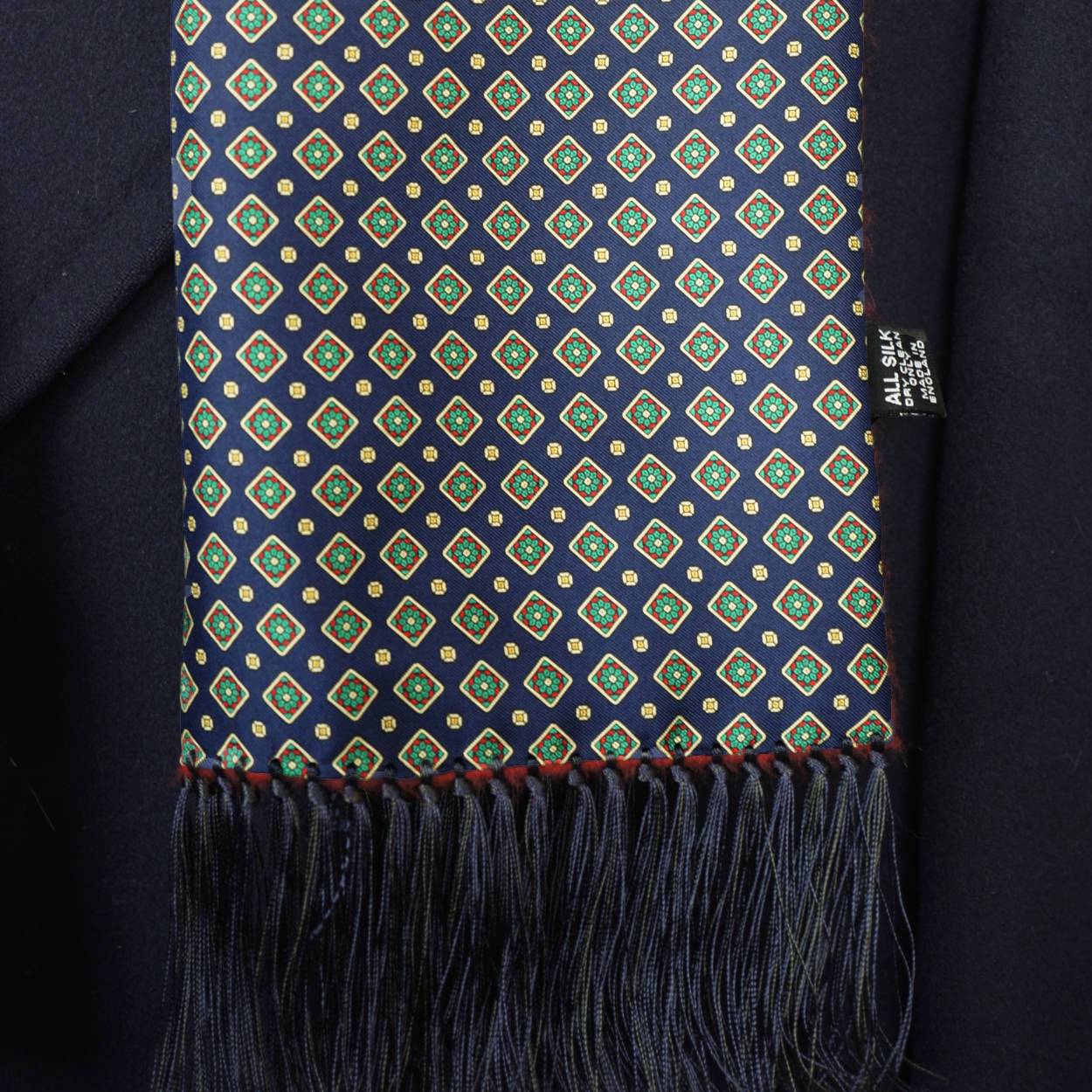 Vintage Gieves & Hawkes Silk & Cashmere Blend Fringed Scarf Savile Row London - Poppy's Vintage Clothing