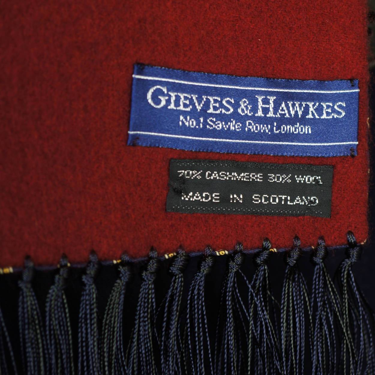 Vintage Gieves & Hawkes Silk & Cashmere Blend Fringed Scarf Savile Row London - Poppy's Vintage Clothing