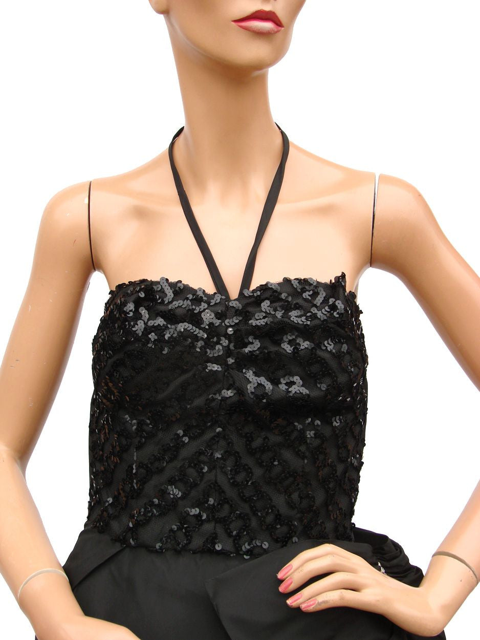 Vintage 1950s Cocktail Dress Black Sequin Taffeta with Bolero by GiGi Young - Small - Poppy's Vintage Clothing