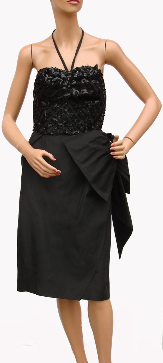 Vintage 1950s Cocktail Dress Black Sequin Taffeta with Bolero by GiGi Young - Small - Poppy's Vintage Clothing
