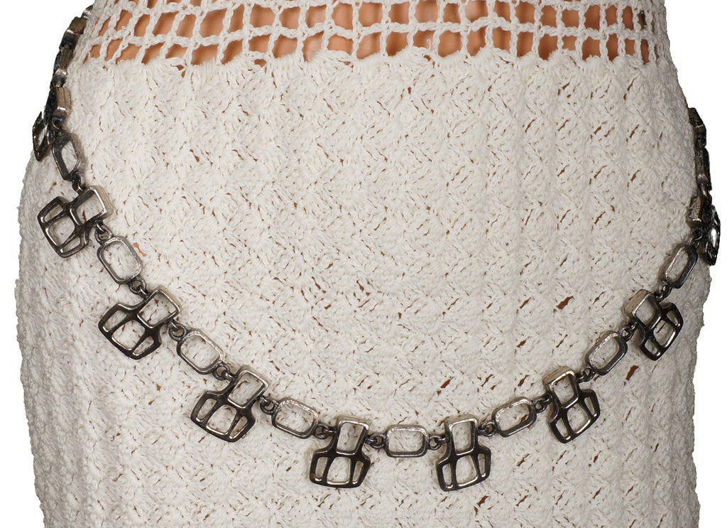 Gilles Guy Vidal Brutalist Belt or Necklace Modernist Abstract Pewter 1960s - Poppy's Vintage Clothing