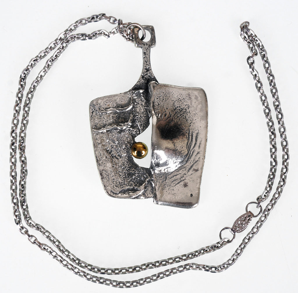 Vintage Gilles Guy Vidal Brutalist Pendant Necklace Modernist Abstract Pewter 1960s Signed GV - Poppy's Vintage Clothing