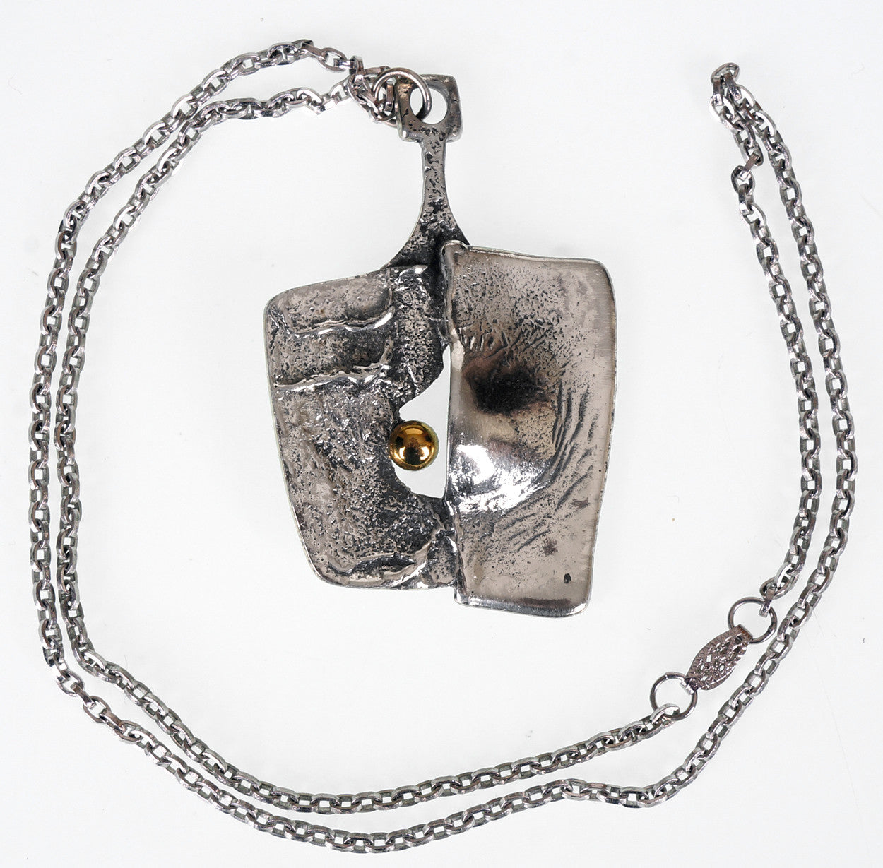 Vintage Gilles Guy Vidal Brutalist Pendant Necklace Modernist Abstract Pewter 1960s Signed GV - Poppy's Vintage Clothing