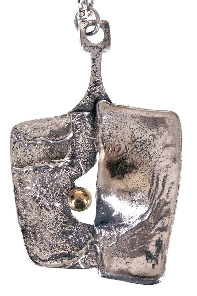 Vintage Gilles Guy Vidal Brutalist Pendant Necklace Modernist Abstract Pewter 1960s Signed GV - Poppy's Vintage Clothing