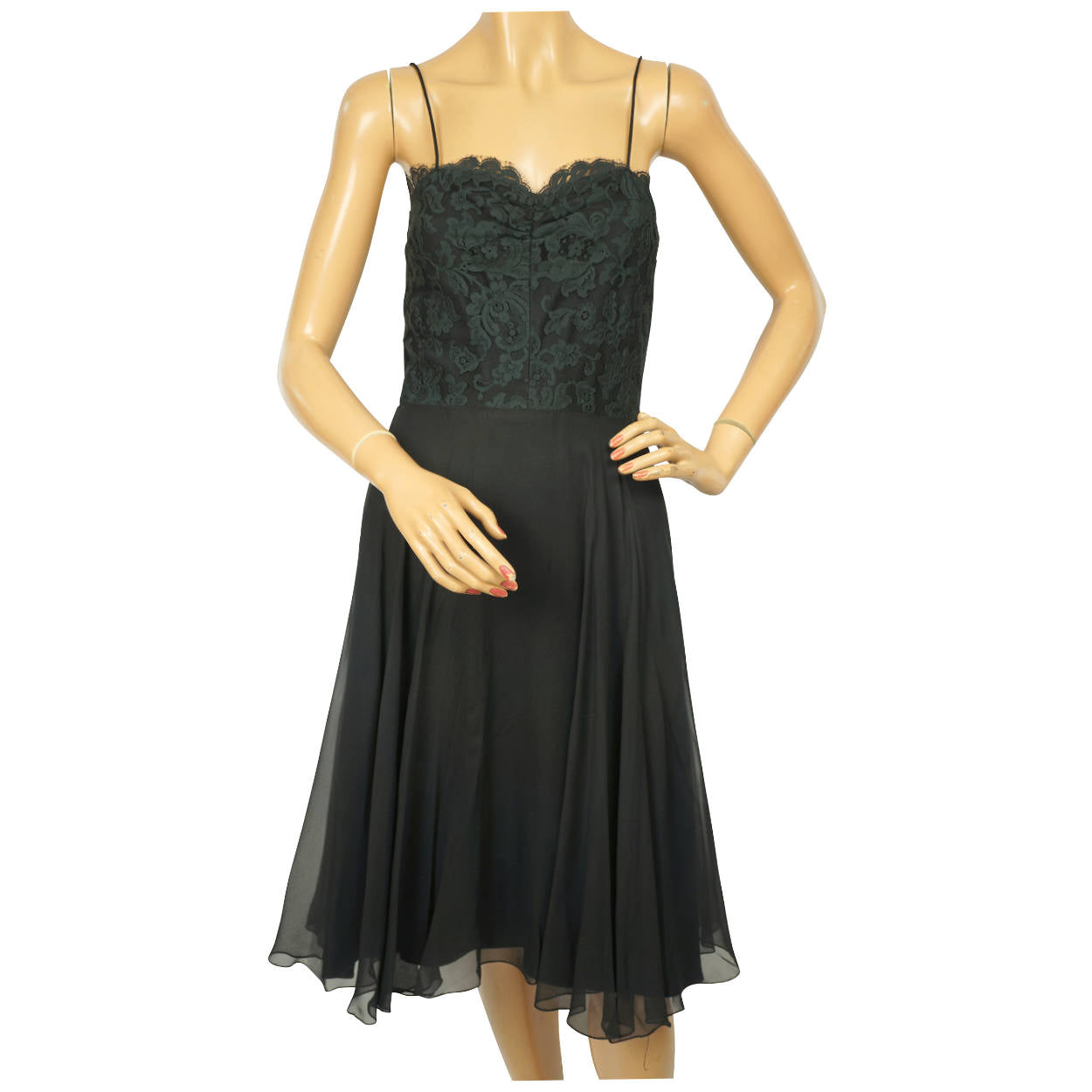 Vintage 1970s Giorgio Beverly Hills Cocktail Dress Black Silk Chiffon & Lace M - Poppy's Vintage Clothing