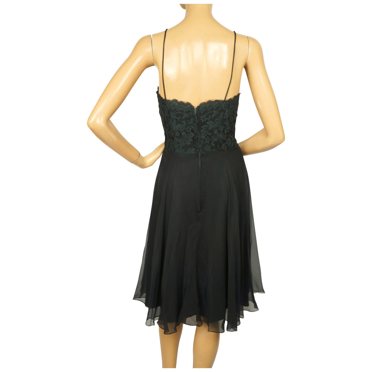 Vintage 1970s Giorgio Beverly Hills Cocktail Dress Black Silk Chiffon & Lace M - Poppy's Vintage Clothing