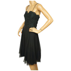 Vintage 1970s Giorgio Beverly Hills Cocktail Dress Black Silk Chiffon & Lace M - Poppy's Vintage Clothing