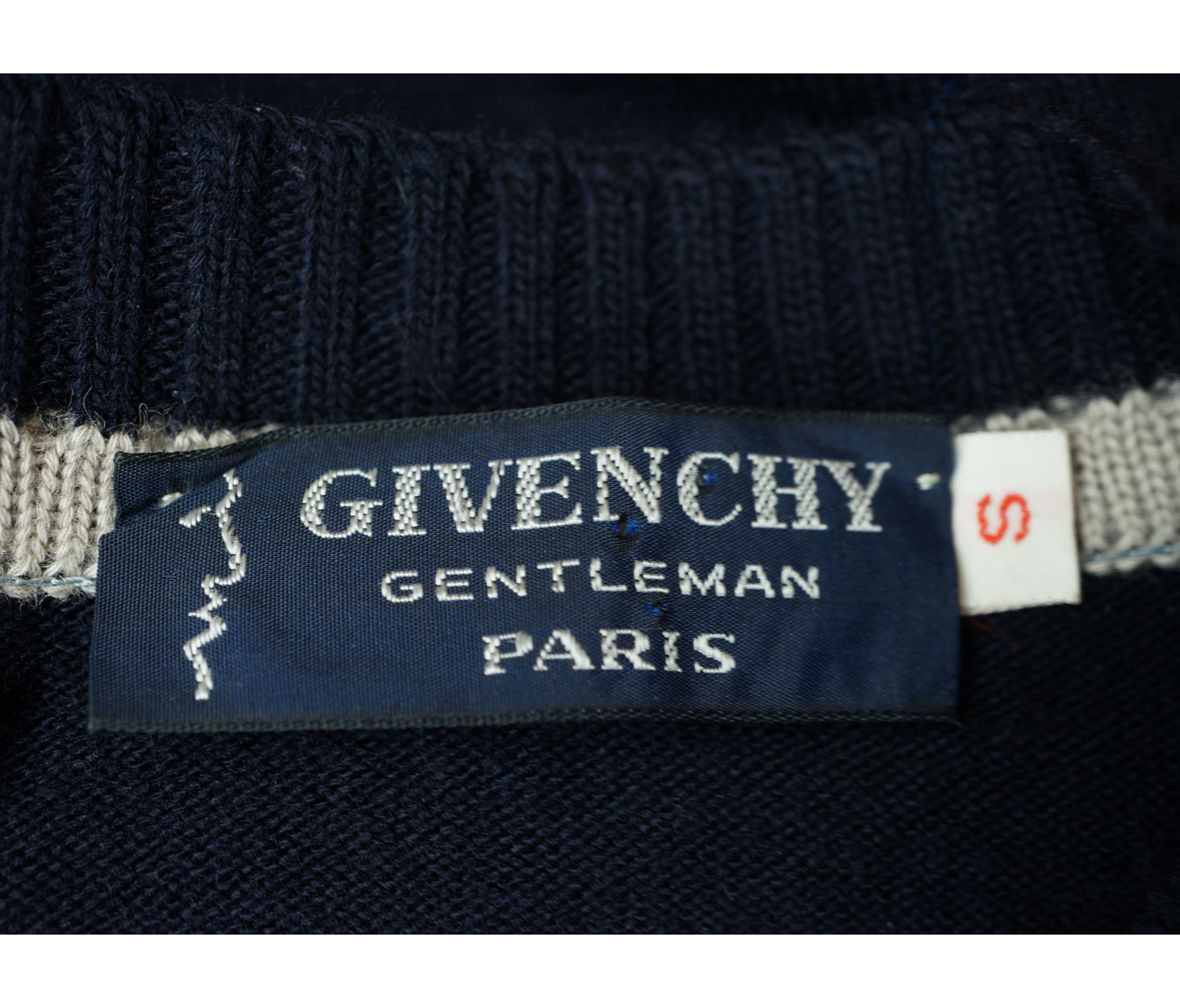Vintage 1970s Givenchy Gentleman Sweater Blue Wool with Logo Mens Size Small - Poppy's Vintage Clothing