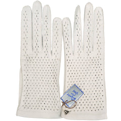 Vintage NWT 1960s Gloves White Lattice Leather Unused with Tag Size 7 - Poppy's Vintage Clothing