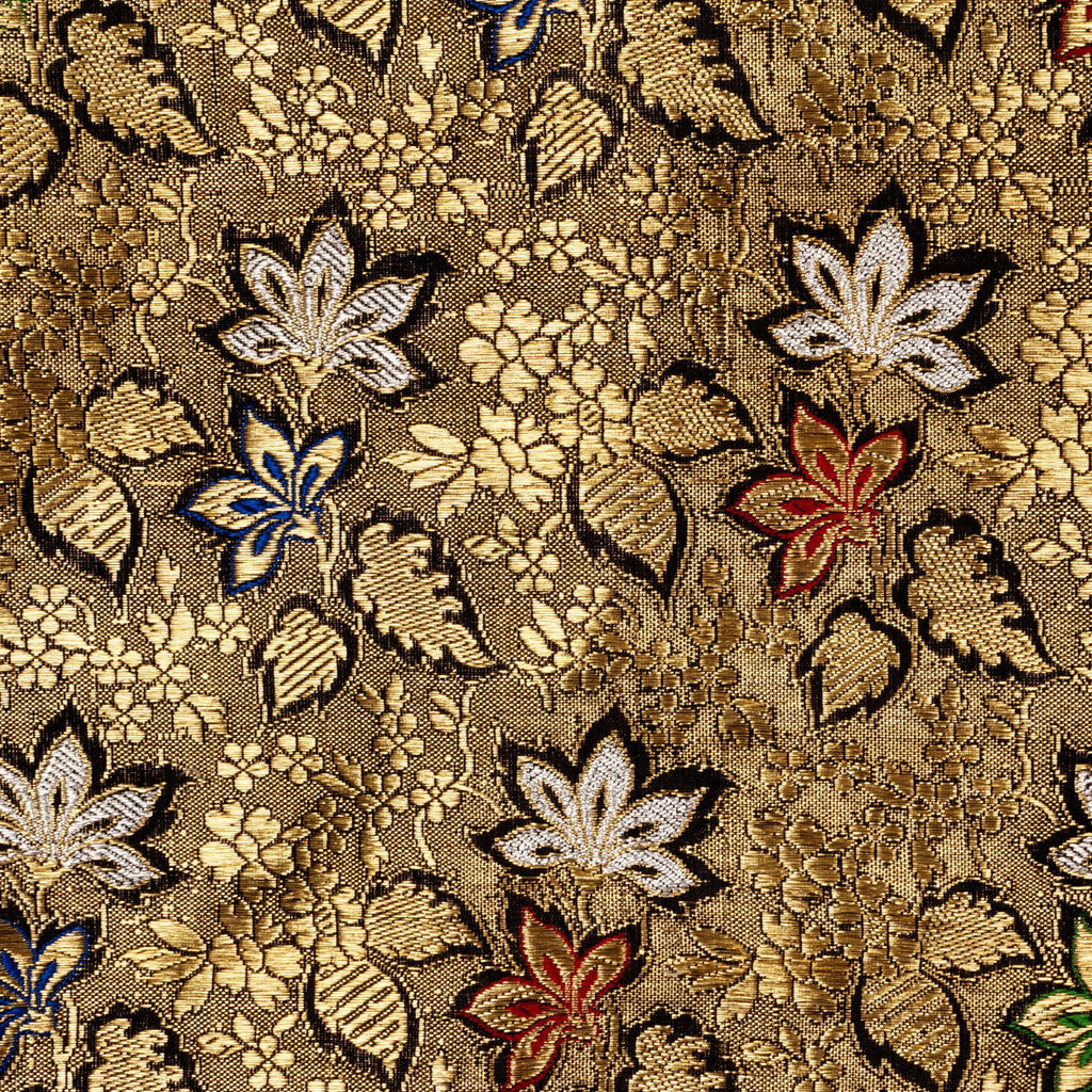 Vintage Indian Woven Gold Silk Shawl w Foliate Pattern 1930s Formal Sari Scarf - Poppy's Vintage Clothing