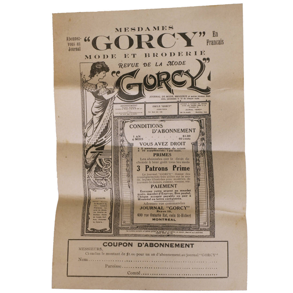 Antique 1919 Sewing Pattern Ladies Kimono Patrons Gorcy Montreal Quebec Rare - Poppy's Vintage Clothing